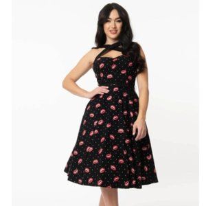 Unique Vintage 50's Swing Dress Black